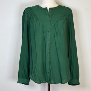 Maeve | Anthropologie Green Button-Up Lightweight Striped Blouse Women’s Size XS